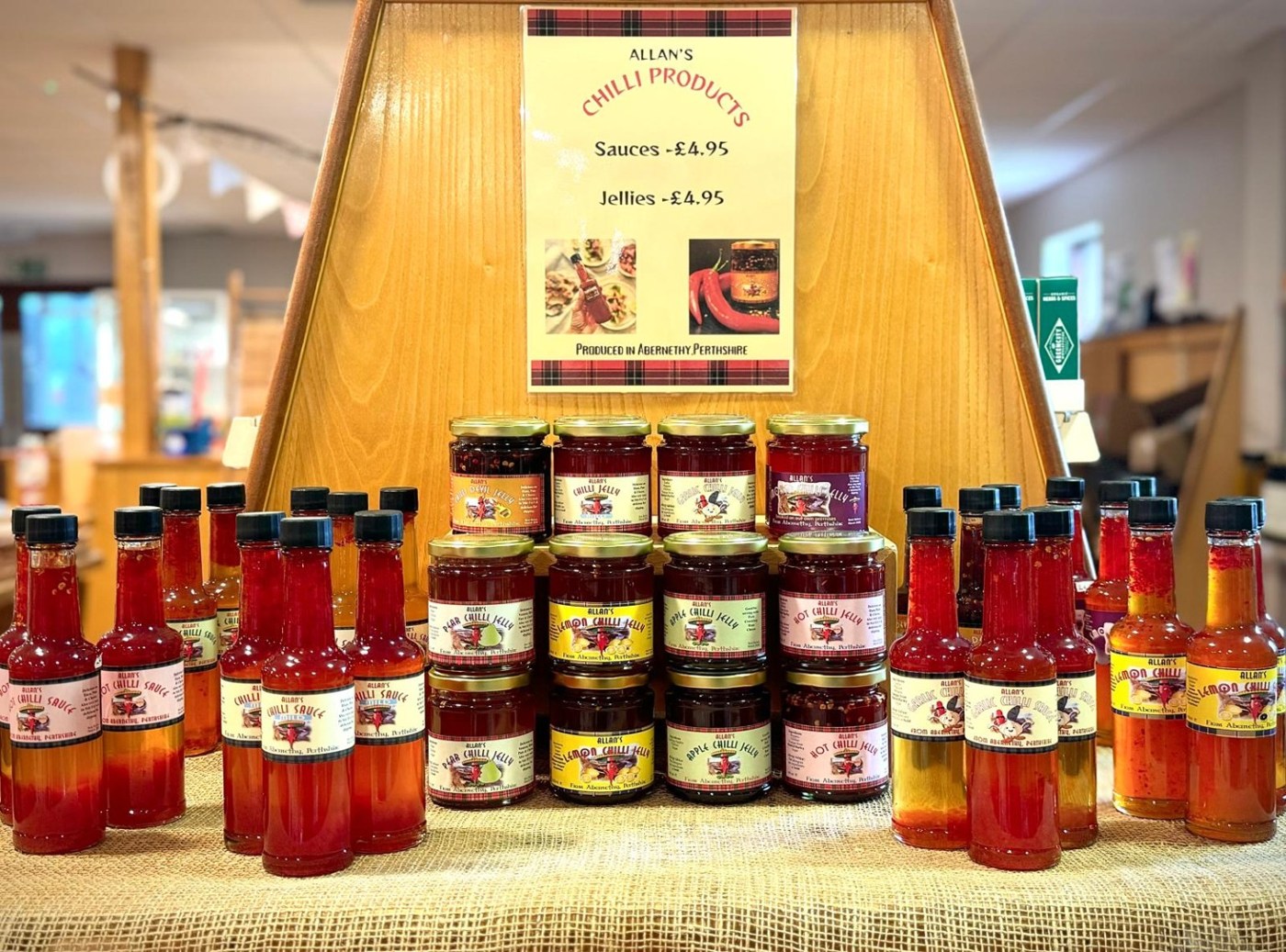 Allan’s chilli sauces and jellies from Abernethy on display at Jamesfield